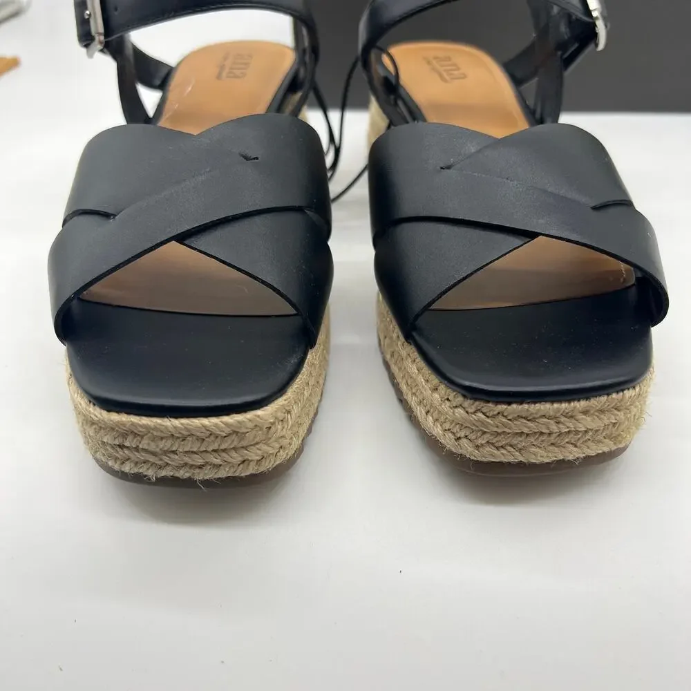 a.n.a Womens Eloise Wedge Sandals Black Casual Shoes Size 8.5M
